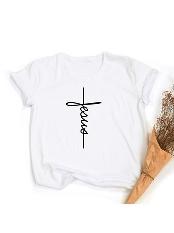 Jesus Cross Print Дамска тениска Christian Tops Harajuku Faith Love Hope Graphic Tees Женски тениски Ежедневни тениски Camisetas Mujer