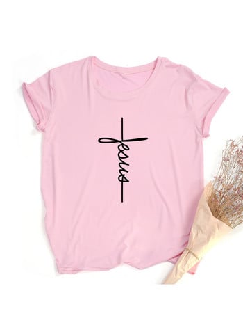 Jesus Cross Print Дамска тениска Christian Tops Harajuku Faith Love Hope Graphic Tees Женски тениски Ежедневни тениски Camisetas Mujer