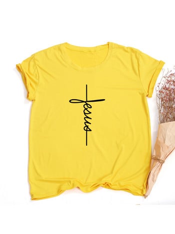 Jesus Cross Print Дамска тениска Christian Tops Harajuku Faith Love Hope Graphic Tees Женски тениски Ежедневни тениски Camisetas Mujer