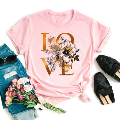 Νέο γυναικείο μπλουζάκι 3D χρυσό γράμμα αγάπης εμπριμέ μπλουζάκι Γυναικείο κοντομάνικο Top Girl Μαύρο Γυναικείο μπλουζάκι casual