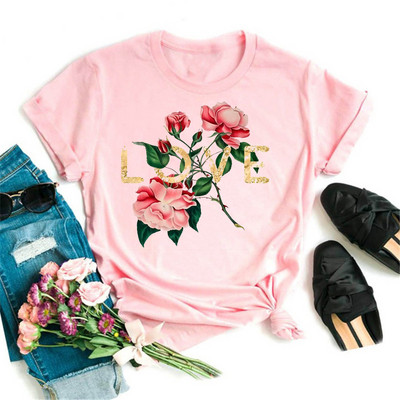 Νέο γυναικείο μπλουζάκι 3D χρυσό γράμμα αγάπης εμπριμέ μπλουζάκι Γυναικείο κοντομάνικο Top Girl Μαύρο Γυναικείο μπλουζάκι casual