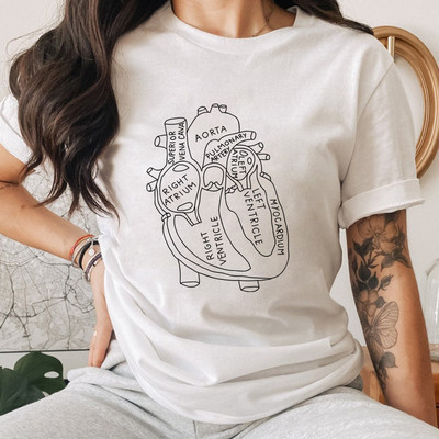 Minimālistisks Anatomisks sirds T-krekls Estētisks sieviešu kardiologs māsu krekls Funny Anatomy Graphic Pieaugušo T-krekls Tops