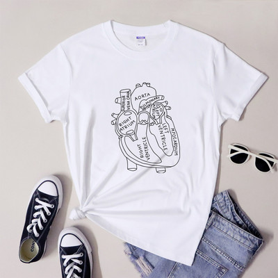 Minimalistlik anatoomiline südamega T-särk Esteetiline naiste kardioloogi õe T-särk Naljakas anatoomia Graafiline täiskasvanute T-särk top