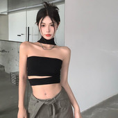 Karcsú, szexi ujjatlan nyári női büfé egyszínű, szabad köldökös női ruha felsők, női 2024