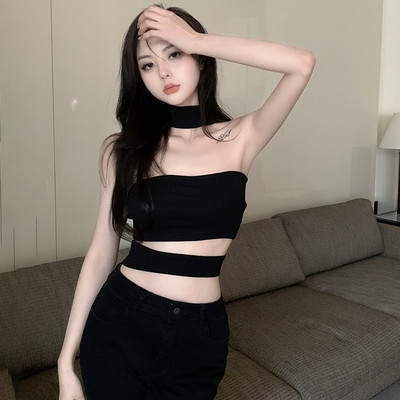 Karcsú, szexi ujjatlan nyári női büfé egyszínű, szabad köldökös női ruha felsők, női 2024