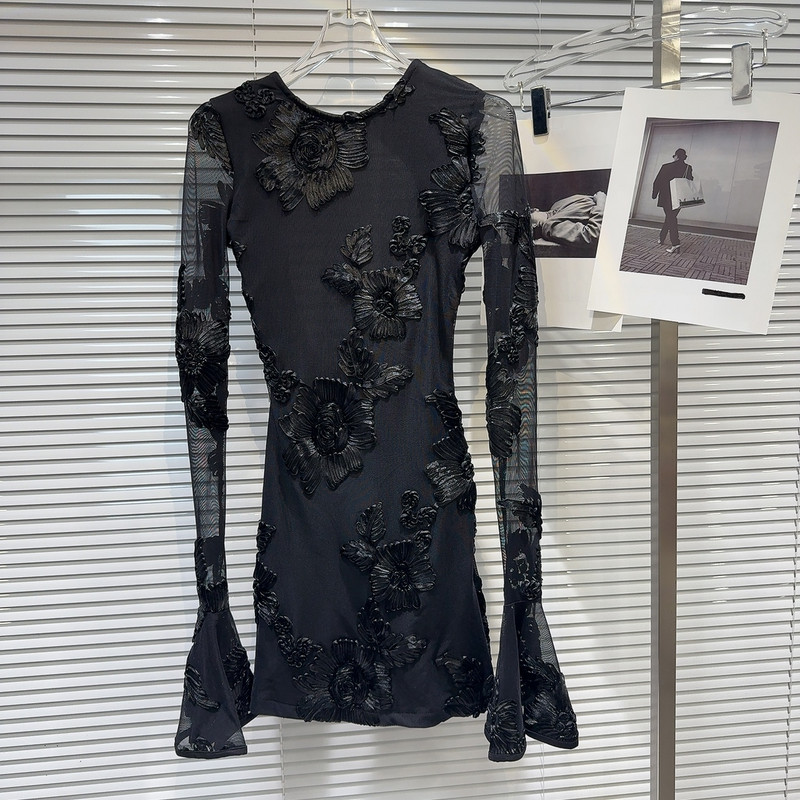 PREPOMP 2023. Zimska nova kolekcija dugih širokih rukava s izvezenim cvjetnim leđima, izdubljena bež kratka haljina za žene GM699