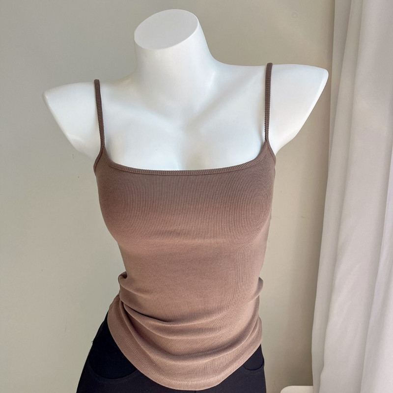 Curea de umăr subțire cu gât pătrat în stil francez Top sexy Îmbrăcăminte pentru femei Vestă casual colorată S-2XL