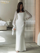 Clacive Bodycon Bijela uredska ženska haljina, modne uske haljine s četvrtastim ovratnikom, dugih rukava, do gležnja, ženska odjeća 2024.