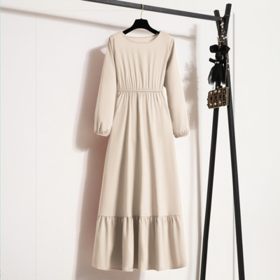 Rochie lungă pentru femei, primăvară toamnă, rochii solide, cu mâneci întregi, cu gâtul O, rochii casual din șifon, musulmane, solide, rochii maxi largi