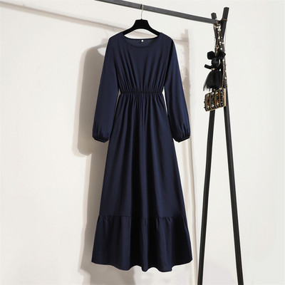 Rochie lungă pentru femei, primăvară toamnă, rochii solide, cu mâneci întregi, cu gâtul O, rochii casual din șifon, musulmane, solide, rochii maxi largi