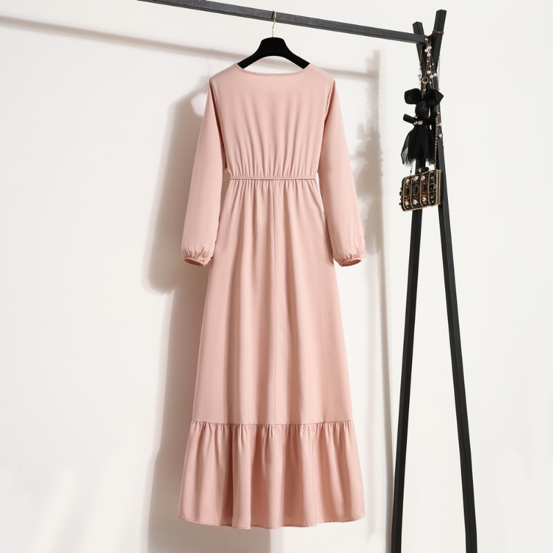 Rochie lungă pentru femei, primăvară toamnă, rochii solide, cu mâneci întregi, cu gâtul O, rochii casual din șifon, musulmane, solide, rochii maxi largi