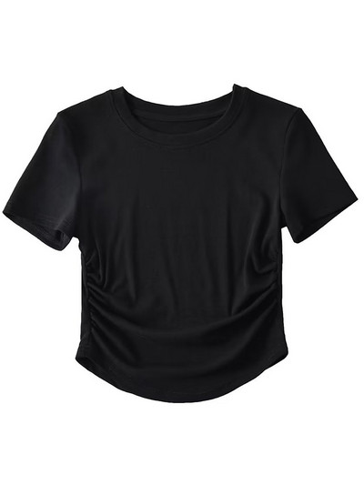 2024-es Harajuku Női Crew nyakú, rövid ujjú pamut pólók rovátkolt oldalakkal