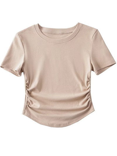 2024-es Harajuku Női Crew nyakú, rövid ujjú pamut pólók rovátkolt oldalakkal