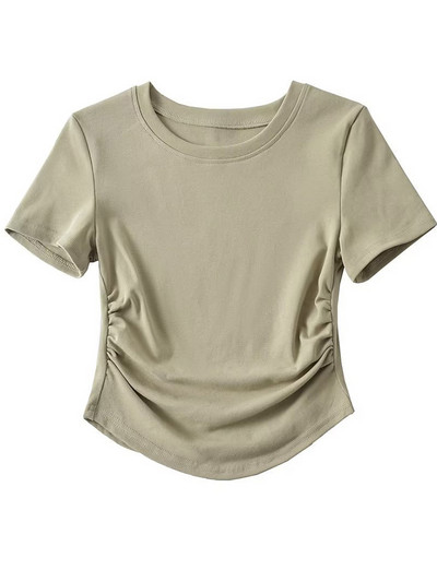 2024-es Harajuku Női Crew nyakú, rövid ujjú pamut pólók rovátkolt oldalakkal