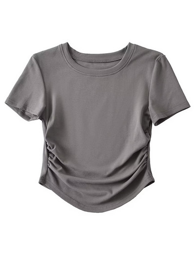 2024-es Harajuku Női Crew nyakú, rövid ujjú pamut pólók rovátkolt oldalakkal