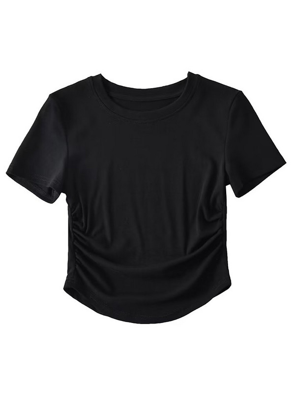 2024-es Harajuku Női Crew nyakú, rövid ujjú pamut pólók rovátkolt oldalakkal