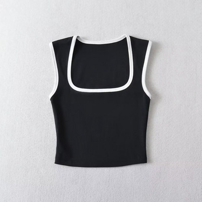 Γυναικεία Μόδα Slim Solid Casual Αμάνικα τανκς Τετράγωνο γιακά Crop Tops Ρούχα Streetwear Mujer 2024 Y2k