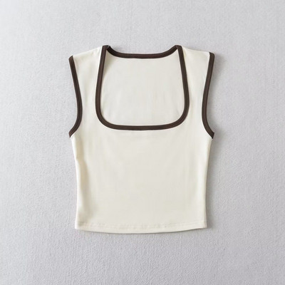 Γυναικεία Μόδα Slim Solid Casual Αμάνικα τανκς Τετράγωνο γιακά Crop Tops Ρούχα Streetwear Mujer 2024 Y2k