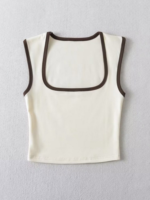 Γυναικεία Μόδα Slim Solid Casual Αμάνικα τανκς Τετράγωνο γιακά Crop Tops Ρούχα Streetwear Mujer 2024 Y2k