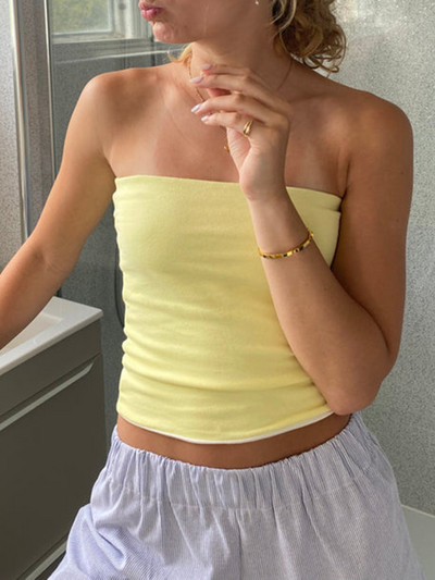 Νέα γυναικεία σωληνάρια Crop Tops στενά εφαρμοστά, αμάνικα στράπλες, κοντό μπλουζάκι χωρίς πλάτη για πάρτι Club Cocktail SML