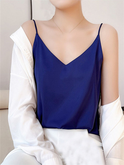 Spagetti pántos V nyakú felsők női ujjatlan szatén utánzat selymes camisole S-2XL S00102