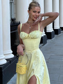 Avrilyaan Seksi haljina s otvorenim ramenima i cvjetnim printom za žene Visoko podijeljene elegantne duge haljine bez leđa Ljetna haljina Vestidos