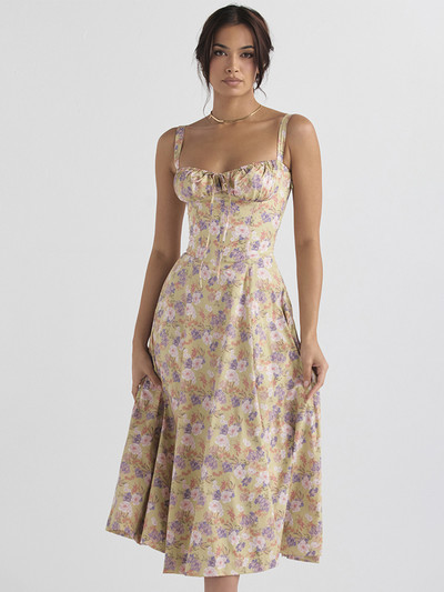 Avrilyaan Seksi haljina s otvorenim ramenima i cvjetnim printom za žene Visoko podijeljene elegantne duge haljine bez leđa Ljetna haljina Vestidos