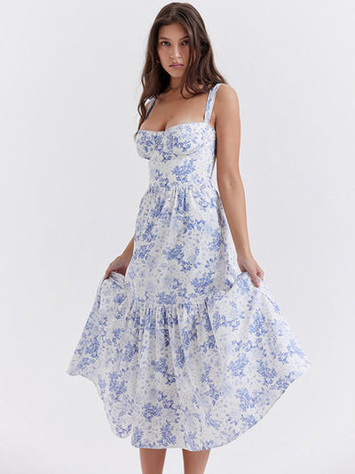 Avrilyaan Seksi haljina s otvorenim ramenima i cvjetnim printom za žene Visoko podijeljene elegantne duge haljine bez leđa Ljetna haljina Vestidos