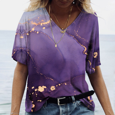 Vintage ženska majica kratkih rukava s 3D teksturom i V-izrezom, pamučna prevelika košulja kratkih rukava Široka ležerna ulična odjeća Ženska odjeća