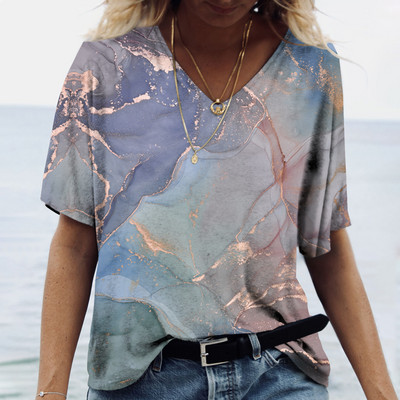 Vintage ženska majica kratkih rukava s 3D teksturom i V-izrezom, pamučna prevelika košulja kratkih rukava Široka ležerna ulična odjeća Ženska odjeća