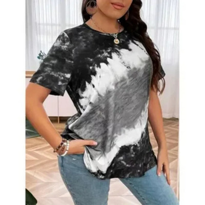 Tricou de damă supradimensionat Cămașă cu mânecă scurtă cu imprimeu 3D Tricou cu gât în formă de stradă de vară Tricou casual pentru femei Topuri în stil american
