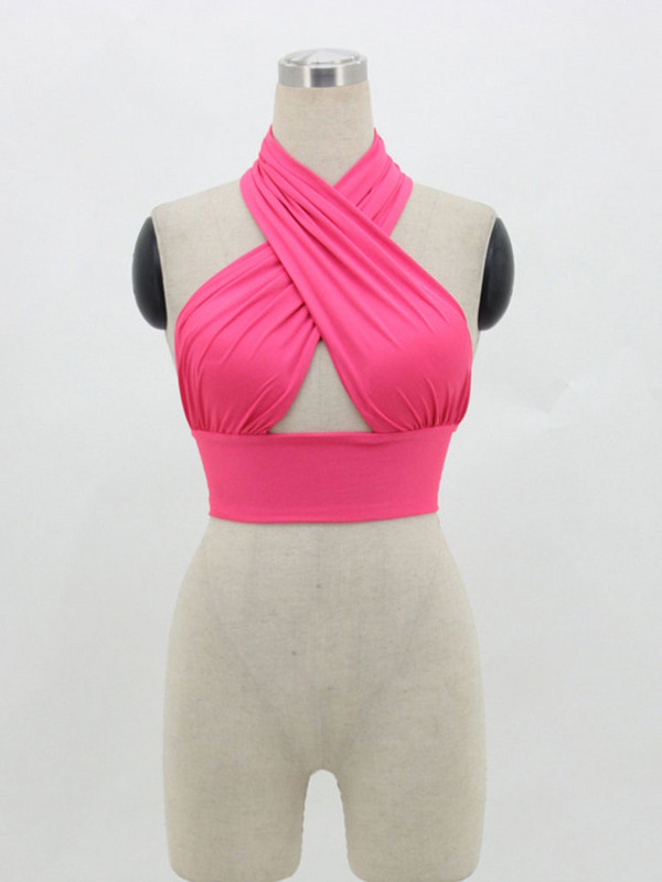 Ženski kratki prsluk s remenom sprijeda s izrezom s halterom bez rukava i bez leđa Ljetne seksi majice Ženska odjeća S-XL