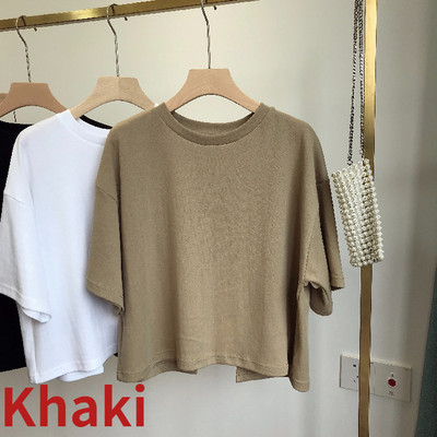 Tricou de vară pentru femei, ocazional, fără spate, 2023 pentru femei coreene, cu gât rotund, largi, dulce, picant, crop top cu mânecă scurtă