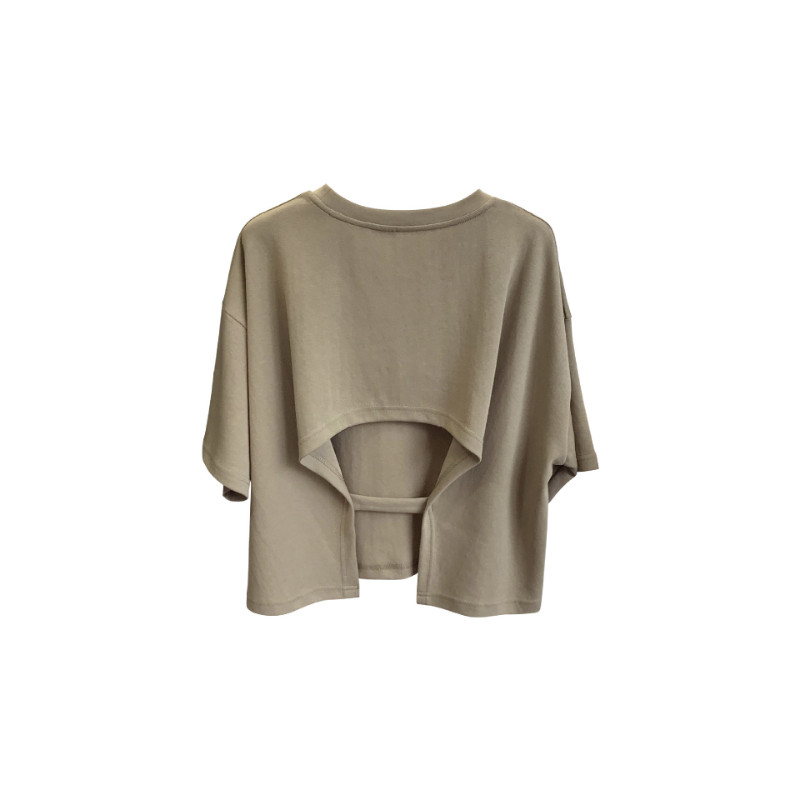 Tricou de vară pentru femei, ocazional, fără spate, 2023 pentru femei coreene, cu gât rotund, largi, dulce, picant, crop top cu mânecă scurtă