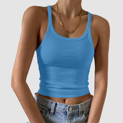 2024 Topuri de bază casual de vară pentru femei Tricou fără mâneci cu gâtul în formă de tricou pentru femei de culoare uni tricou cu curele spaghete