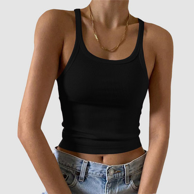 2024 Topuri de bază casual de vară pentru femei Tricou fără mâneci cu gâtul în formă de tricou pentru femei de culoare uni tricou cu curele spaghete