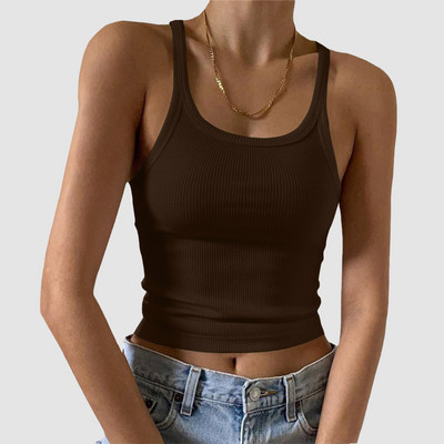 2024 Topuri de bază casual de vară pentru femei Tricou fără mâneci cu gâtul în formă de tricou pentru femei de culoare uni tricou cu curele spaghete