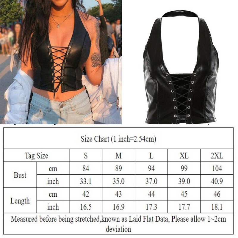 Tancuri sexy pentru femei Veste din piele PU neagră solidă Y2k gotic cu șireturi cu decolteu în V adânc, îmbrăcăminte de petrecere, cu aspect umed, corset, sutien, vestă, tricou
