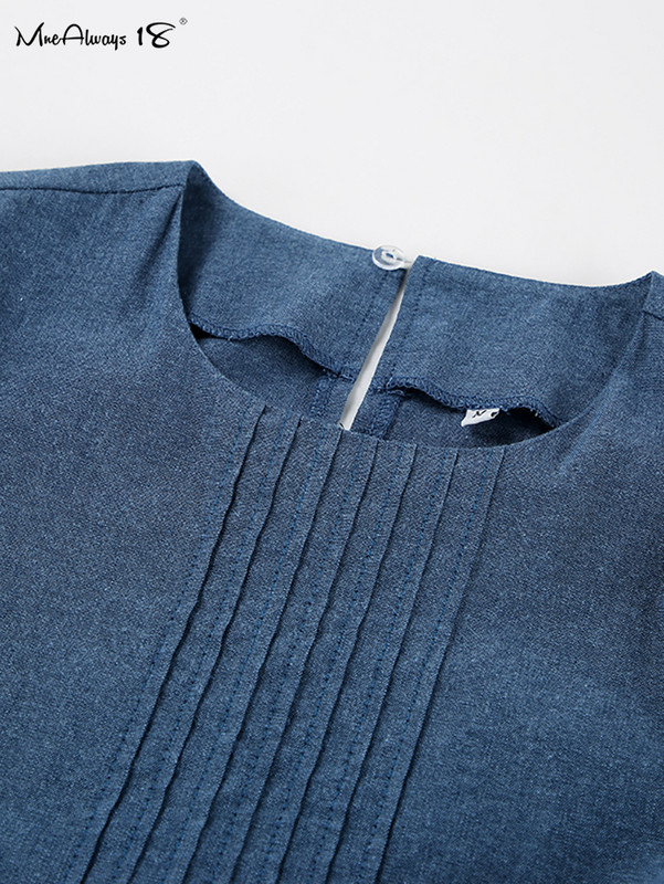 Mnealways18 Kék Elegáns Női Farmerruhák Rövid ujjú, kivájt fodros ruha Irodai női ruched mosott farmer ruha 2024