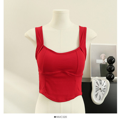 Szexi vékony, női felsők Elegáns, fűszeres, négyzet alakú galléros lány, női akasztók és camis redőzött felső, beépített melltartó Dropshipping