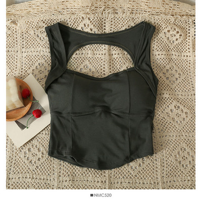 Szexi vékony, női felsők Elegáns, fűszeres, négyzet alakú galléros lány, női akasztók és camis redőzött felső, beépített melltartó Dropshipping