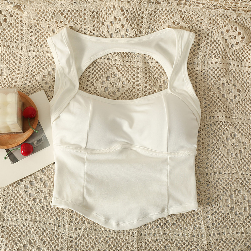 Szexi vékony, női felsők Elegáns, fűszeres, négyzet alakú galléros lány, női akasztók és camis redőzött felső, beépített melltartó Dropshipping