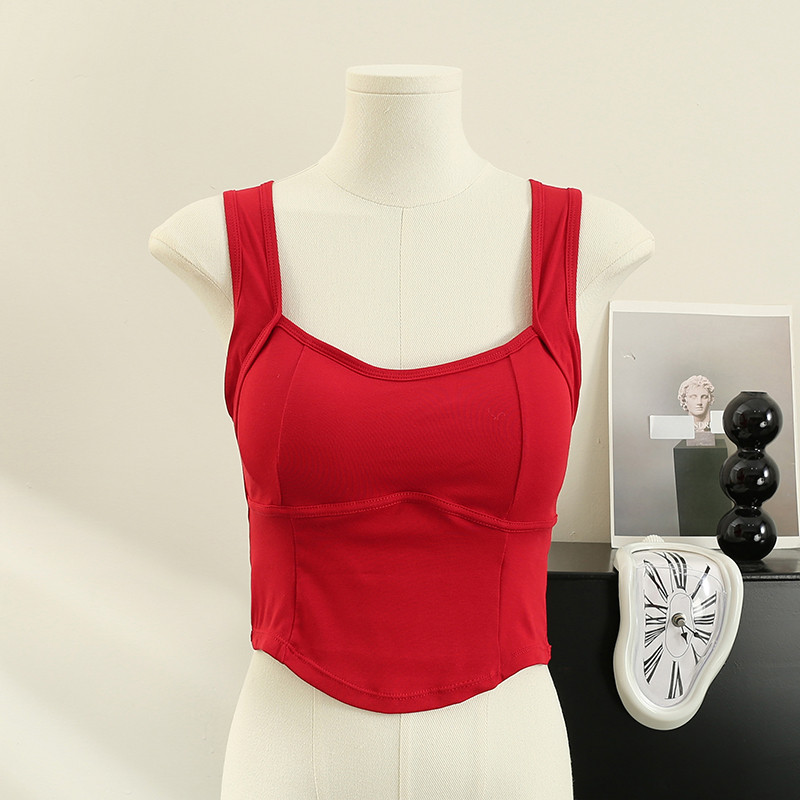 Szexi vékony, női felsők Elegáns, fűszeres, négyzet alakú galléros lány, női akasztók és camis redőzött felső, beépített melltartó Dropshipping