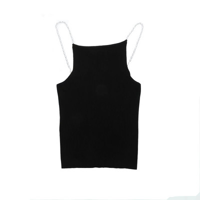 Momoluna Femei Musier Paris Lena Drew Top Knit Pearl Slip Beads Curea striată Camis SM