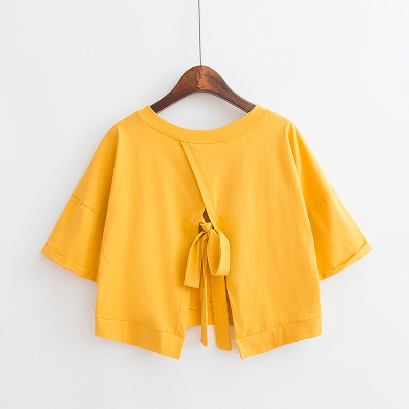 Γυναικείες μπλούζες με σπαστό με λαιμόκοψη σε σχήμα V, καλοκαιρινές νέες μονόχρωμες γυναικείες μπλούζες με κοντό μανίκι