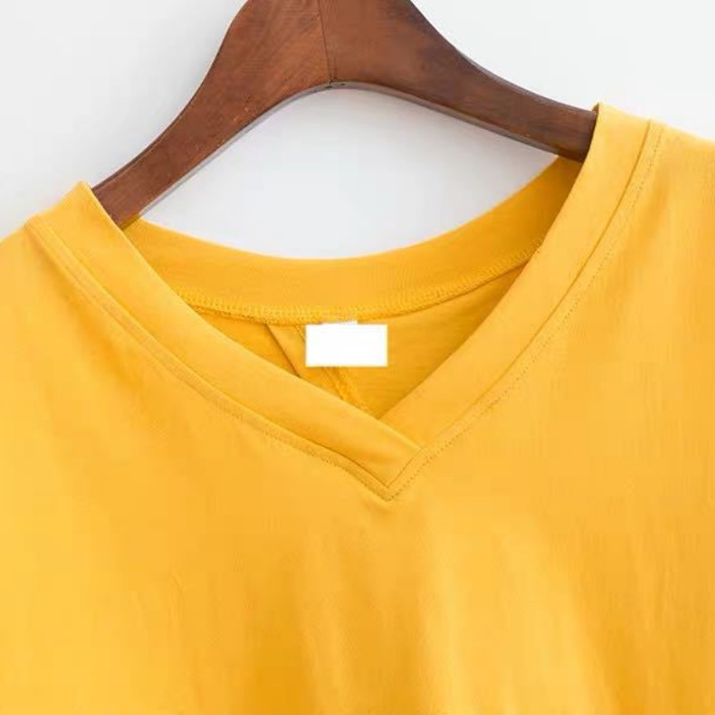 Γυναικείες μπλούζες με σπαστό με λαιμόκοψη σε σχήμα V, καλοκαιρινές νέες μονόχρωμες γυναικείες μπλούζες με κοντό μανίκι