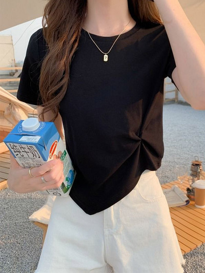 Y2K nepravilna majica kratkih rukava Ženska ljetna uska majica Femme Jednobojna korejska Kpop majica kratkih rukava s O-izrezom Ženska gornja odjeća