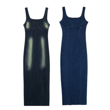 UNIZERA 2023 есен Нова дамска мода в стил Slim Fit Slim Strap Denim Дълга рокля с цип