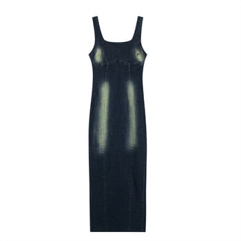 UNIZERA 2023 есен Нова дамска мода в стил Slim Fit Slim Strap Denim Дълга рокля с цип