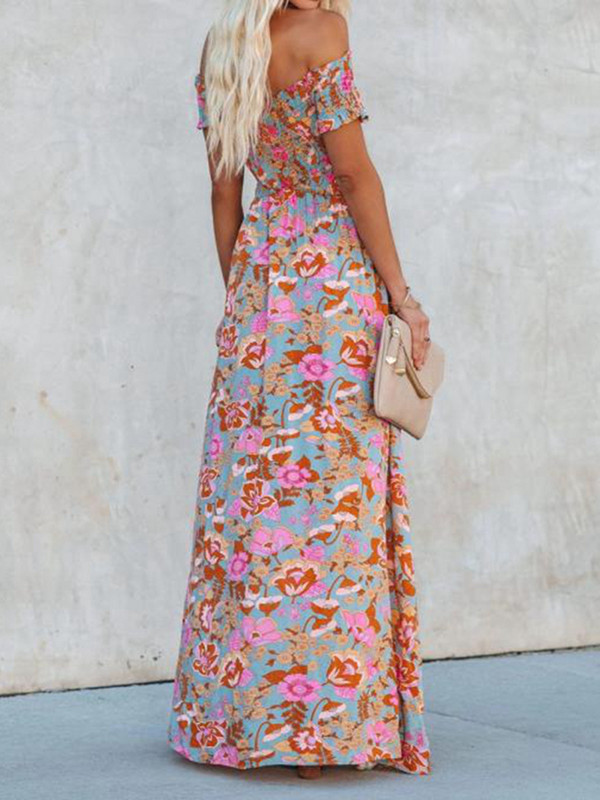 Ženska nova linija vrata, raširenih prsa i struka s prorezima, duga suknja, boemska haljina, modna haljina srednjeg struka s printom